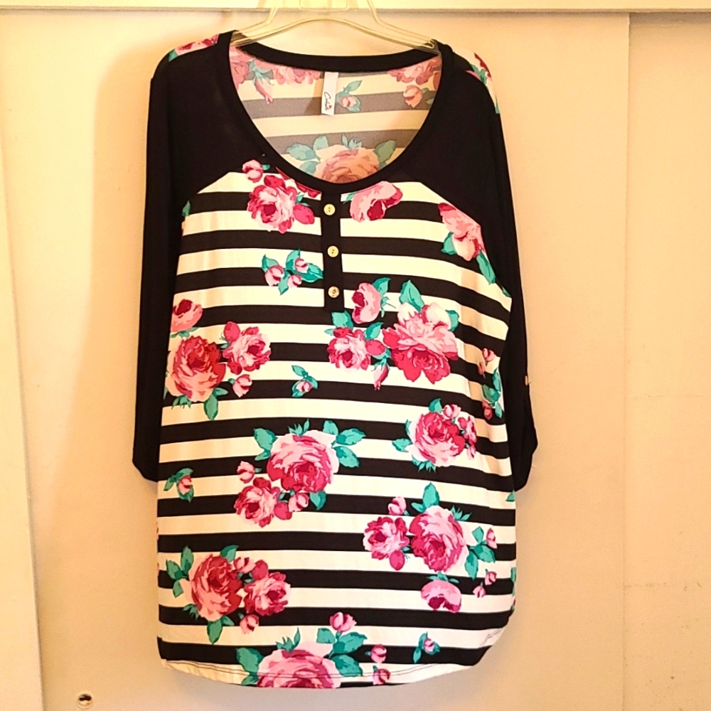 Celeste Floral Stripped Mid Sleeved Blouse
